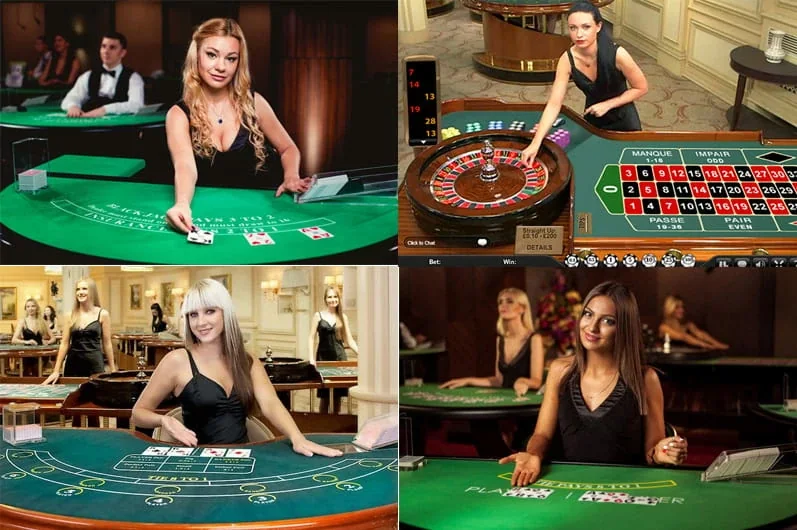 Meja roulette dan dealer dalam ruang kasino live